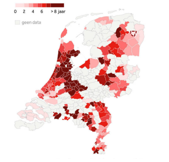 Inschrijfduur (in jaren) voor sociale huurwoning