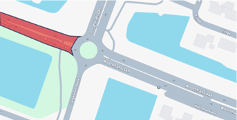Afgesloten weg van aan de westzijde van de rotonde