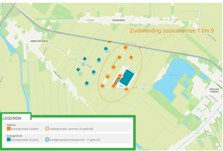 Locatie zoutcavernes gemeente Veendam en gemeente Pekela (bron Nobian)