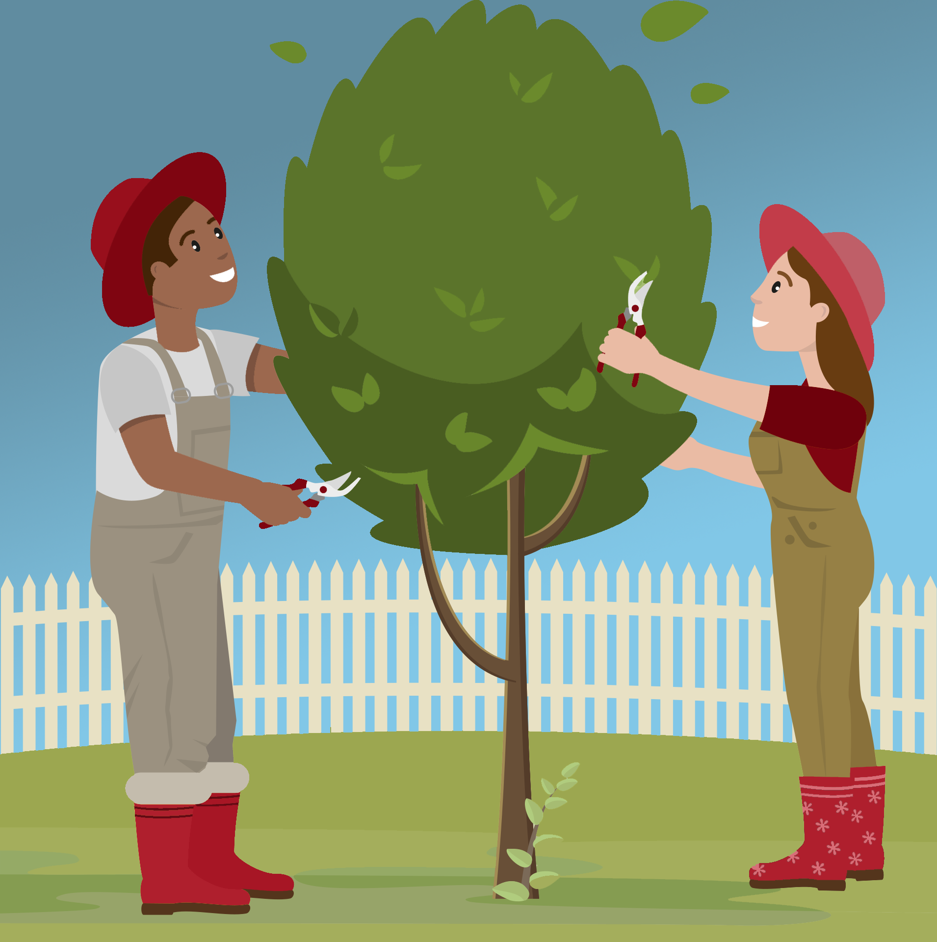 Twee mensen zijn aan het snoeien illustratie