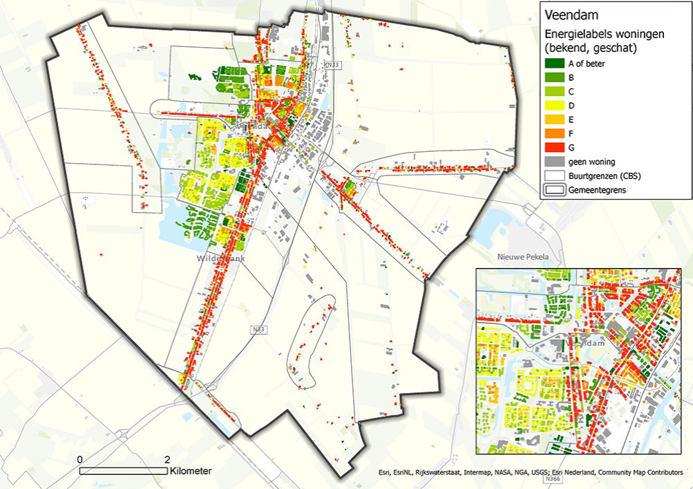Figuur 2-4: Energielabels woningen gemeente Veendam (bron: BAG, VESTA-MAIS)