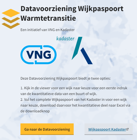 Voor het wijkpaspoort klikt u op de website van Wijkpaspoort Veendam op de knop 'Ga naar de Datavoorziening'.