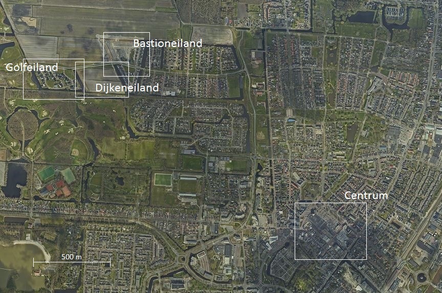 Locatiekaart Buitenwoel - Golfeiland, Bastioneiland, Dijkeneiland en Centrum