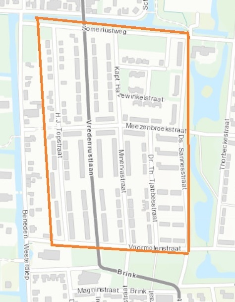 Gebiedskaart Veendam Noordwest lijst met straatnamen direct na afbeelding
