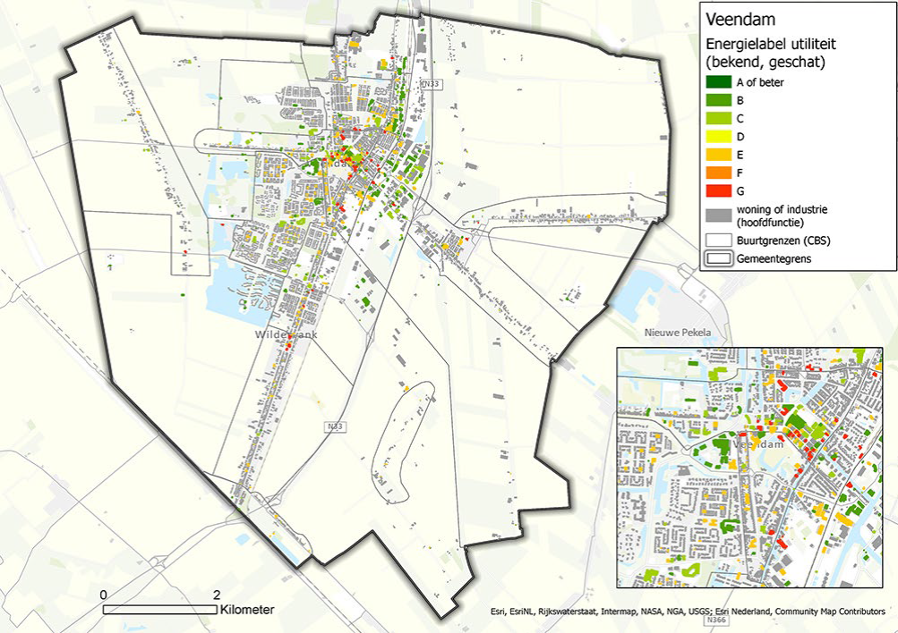 Figuur 2-7: Energielabels utiliteit gemeente Veendam (bron: RVO, VESTA-MAIS