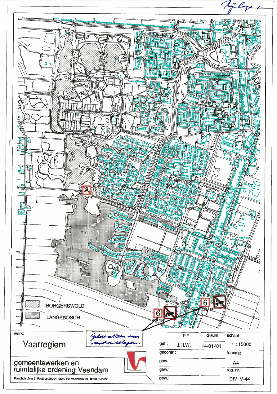 Bijlage 1 vaarregiem gemeente Veendam 2001, neem contact op met de gemeente als u deze kaart niet kunt lezen.