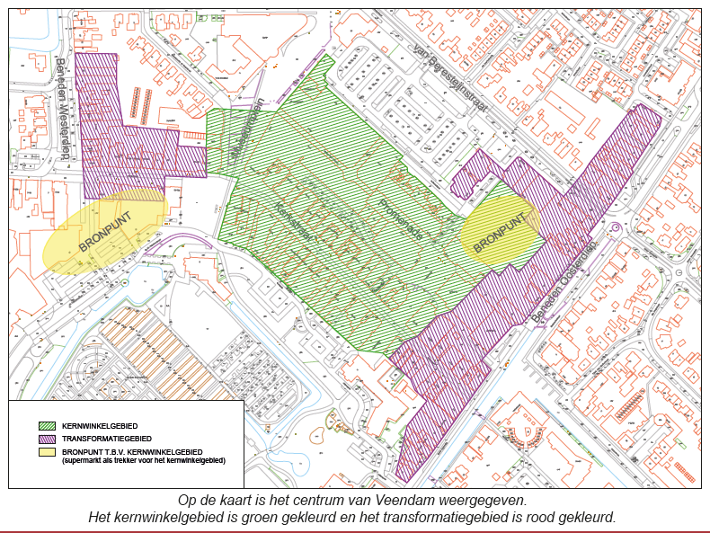 Kaart transformatiegebied centrum Veendam
